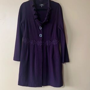 Luii Autumn Purple Boiled Wool Ruffled Big Button Long Sleeve Jacket Size Medium